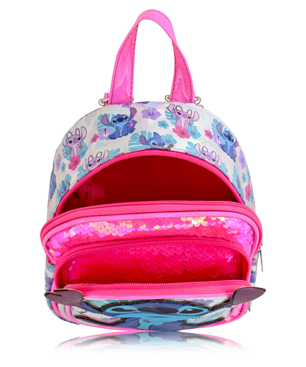 Disney Stitch Mini Backpack for Girls, Boys, Toddler Backpack - 10" Sequined Stitch Mini Backpack Purse - Stitch Bag Cute Backpack - Stitch Accessories, Pink, LSCM34BU