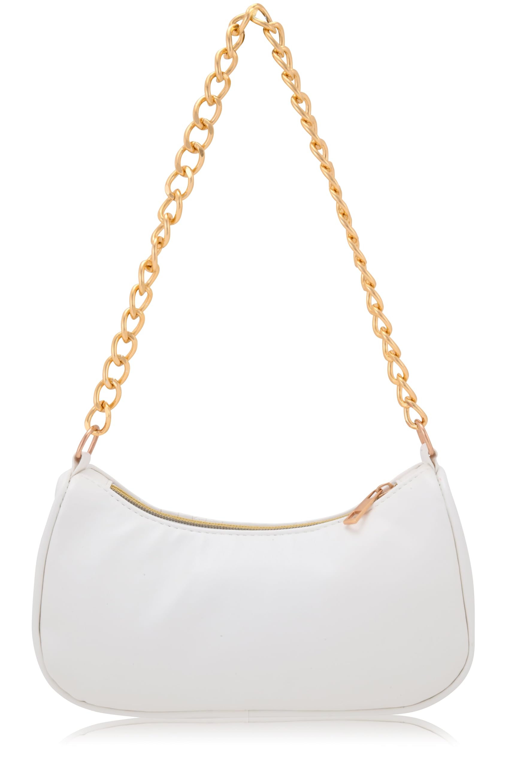 Disney Minnie Mouse Hobo Bag for Women & Girls | White Quilted Handbag with Gold Studs & Chain Strap | PU Leather Shoulder Bag, Fashion Tote, Everyday Purse
