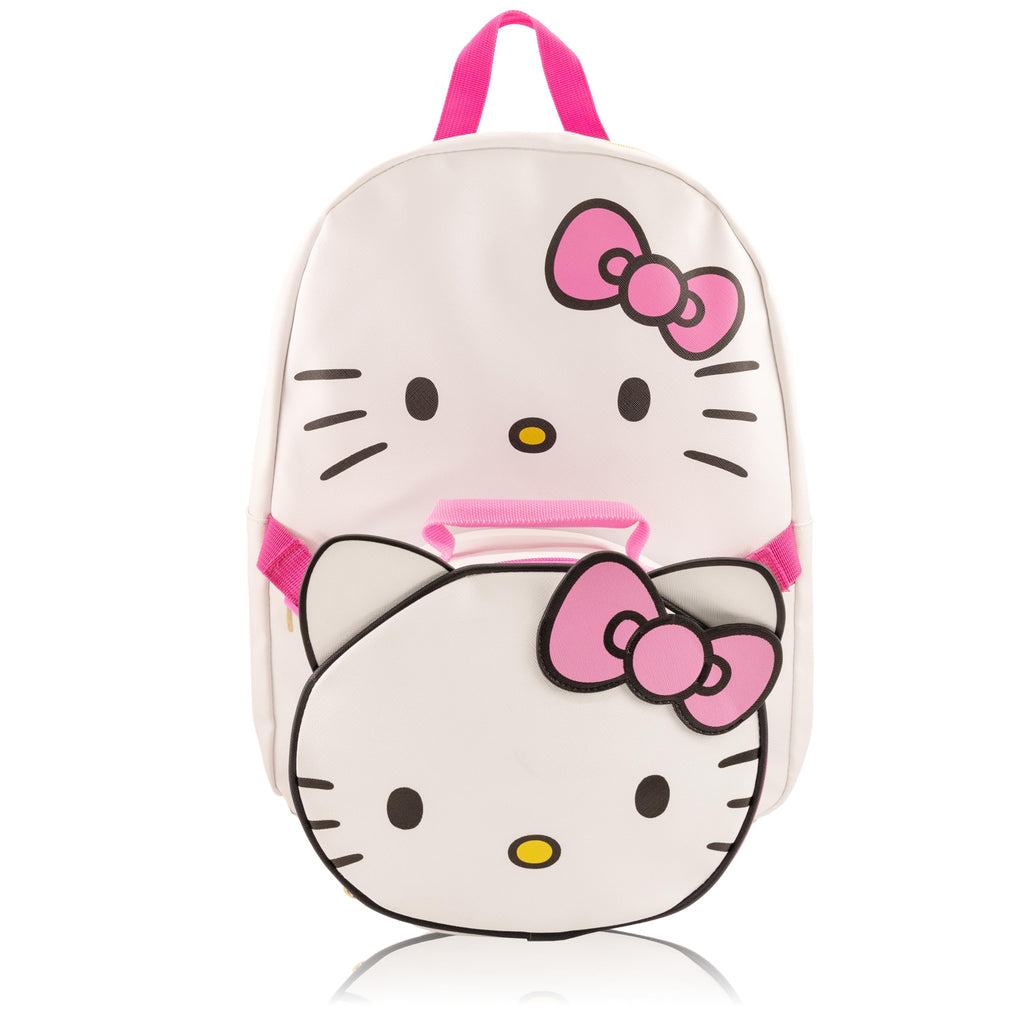 Sanrio Hello Kitty Backpack With Lunch Box for Girls | PU Leather Hello Kitty Insulated Lunch Bag Lunch Box for Girls, Boys, Toddlers | Hello Kitty Pink Backpack for School and Reusable Lunchbox