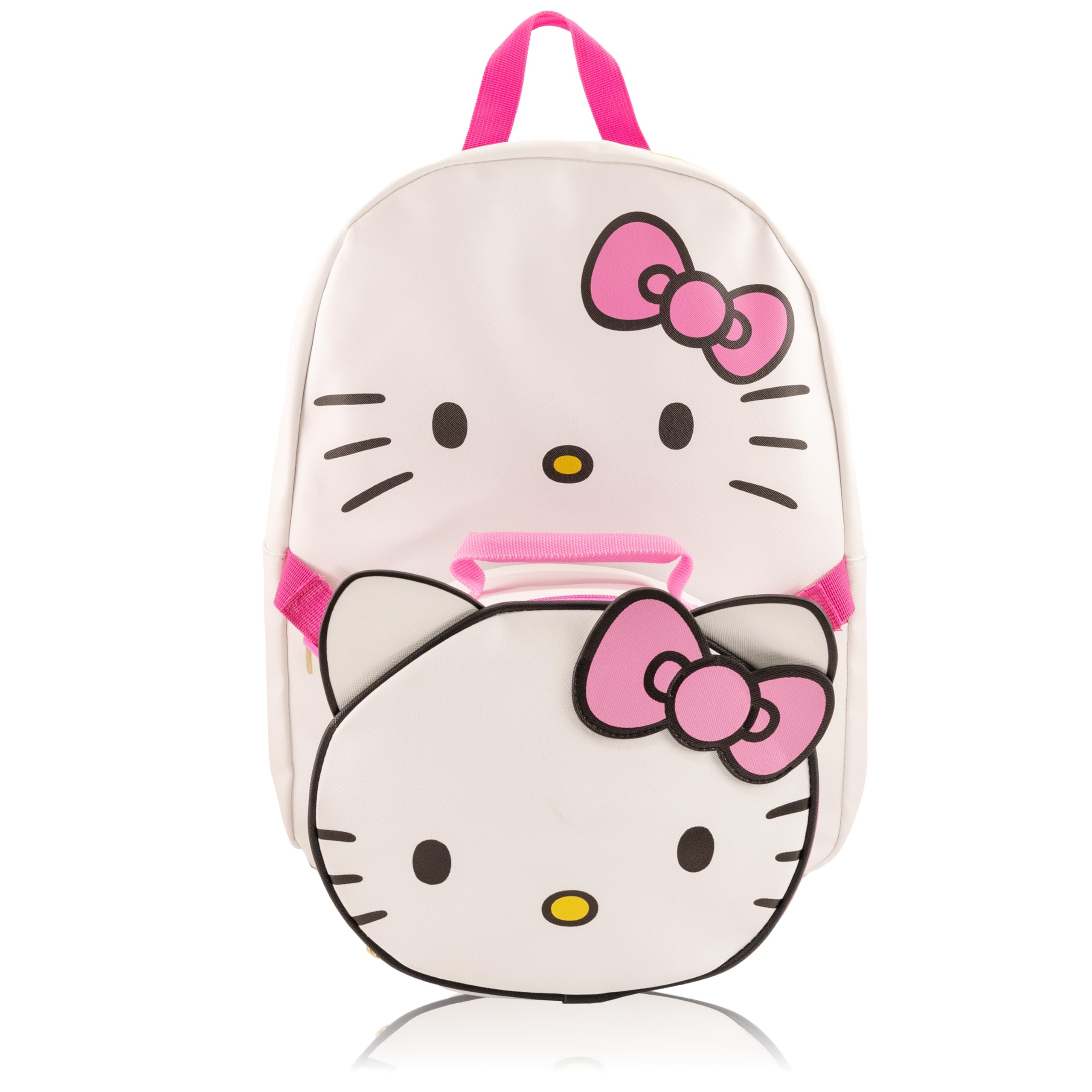 Sanrio Hello Kitty Backpack With Lunch Box for Girls | PU Leather Hello Kitty Insulated Lunch Bag Lunch Box for Girls, Boys, Toddlers | Hello Kitty Pink Backpack for School and Reusable Lunchbox