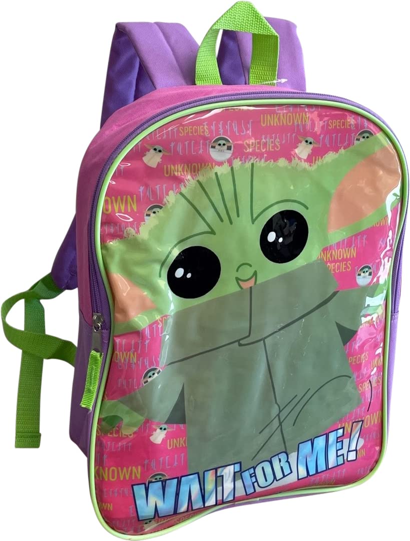 Fast Forward Star Wars The Mandalorian Baby Yoda 15" School Backpack (Pink-Purple-Green)