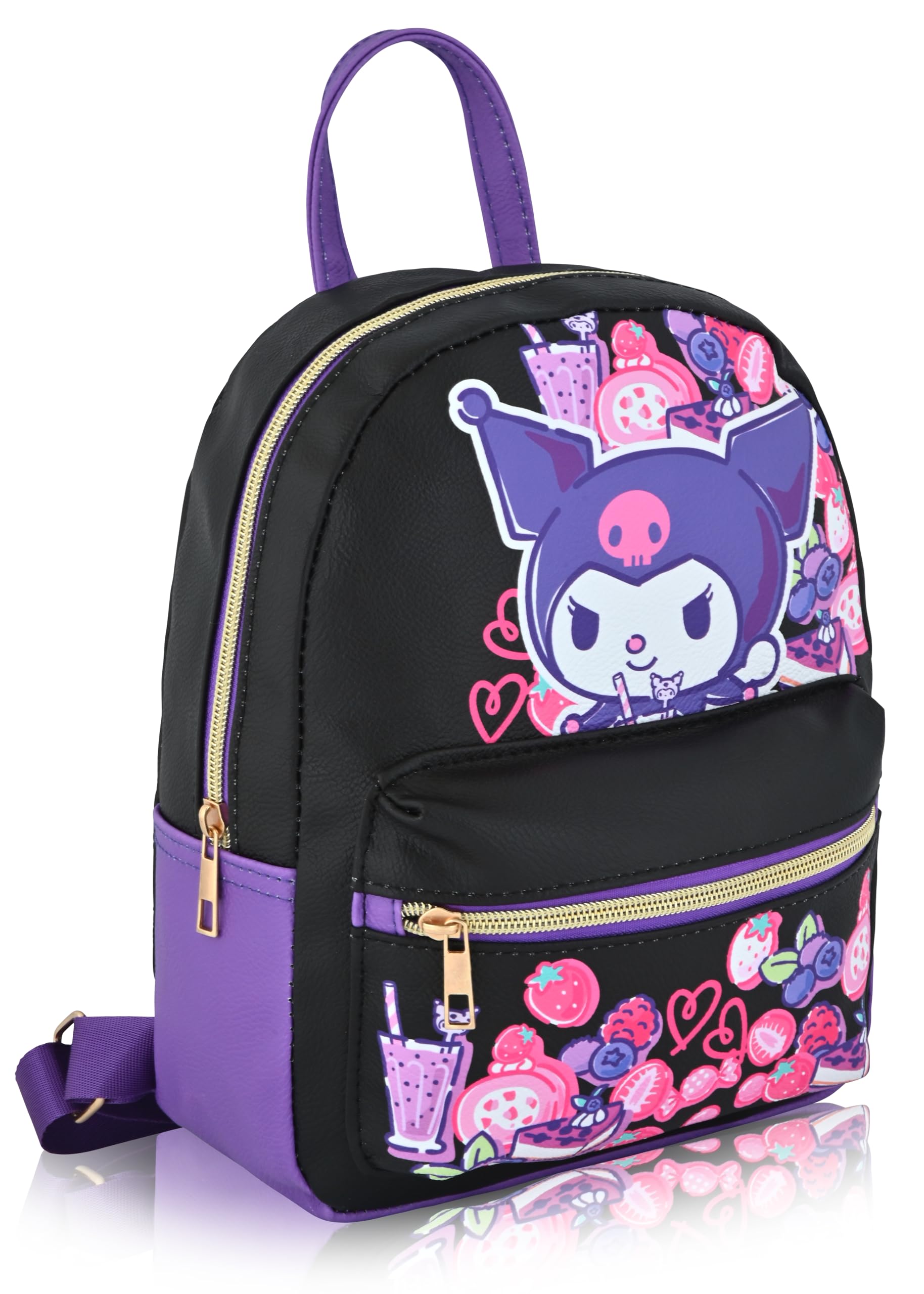 Sanrio Hello Kitty and Friends Kuromi Backpack | 10" Mini PU Leather Purse for Women, Men, Unisex