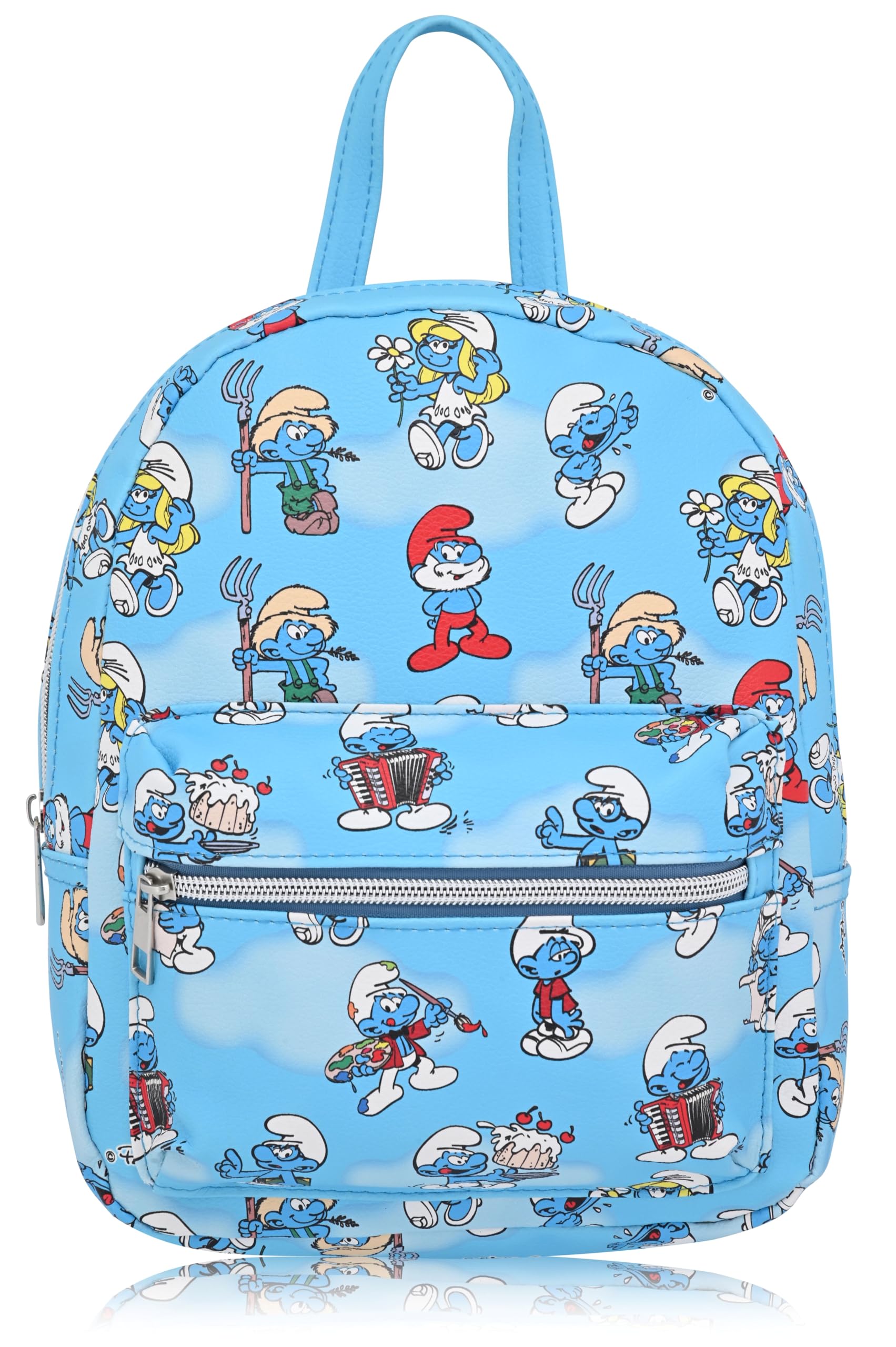 Fast Forward Smurfs Backpack for Women, Men, Boys, Girls, Unisex | Cute PU Leather 10" Smurfs Mini Backpack Purse Shoulder Purse | Smurfs Bag and Smurfs Accessories