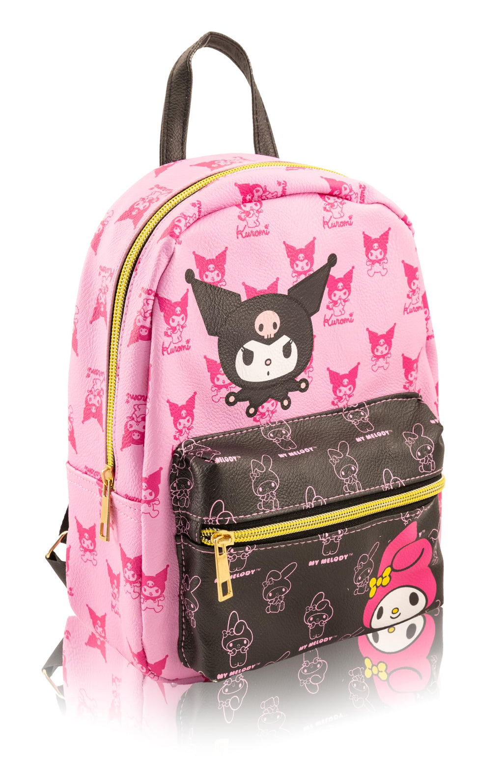 Fast Forward Sanrio Kuromi and My Melody Mini Backpack for Girls | PU Leather Daypack Backpack Featuring Kuromi and My Melody | Small Travel Bag, Lightweight Backpack | Ages 3+