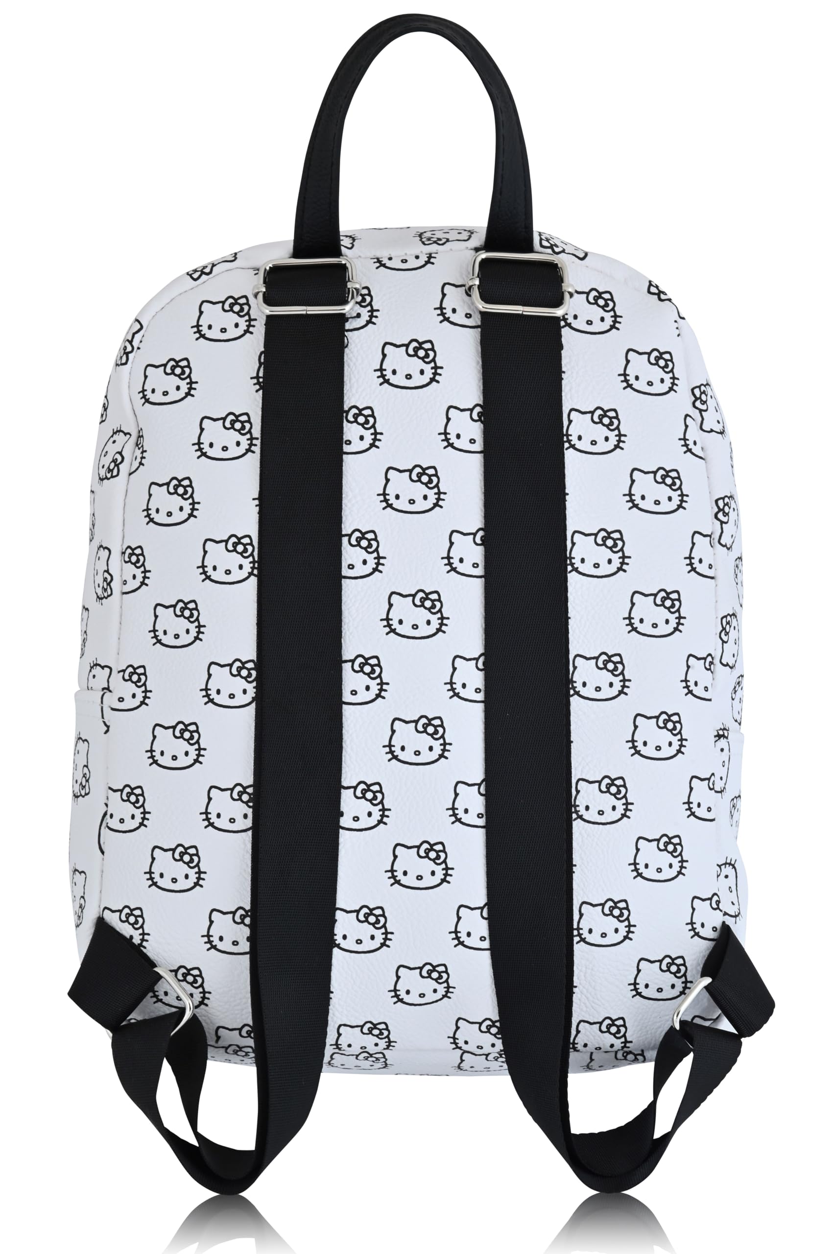 Fast Forward Sanrio Hello Kitty Backpack, Unisex 10" Daypack, HK Pattern, PU Leather, 3 Compartments, Adjustable Padded Straps, 20 Cubic Inches, One Size Fits All