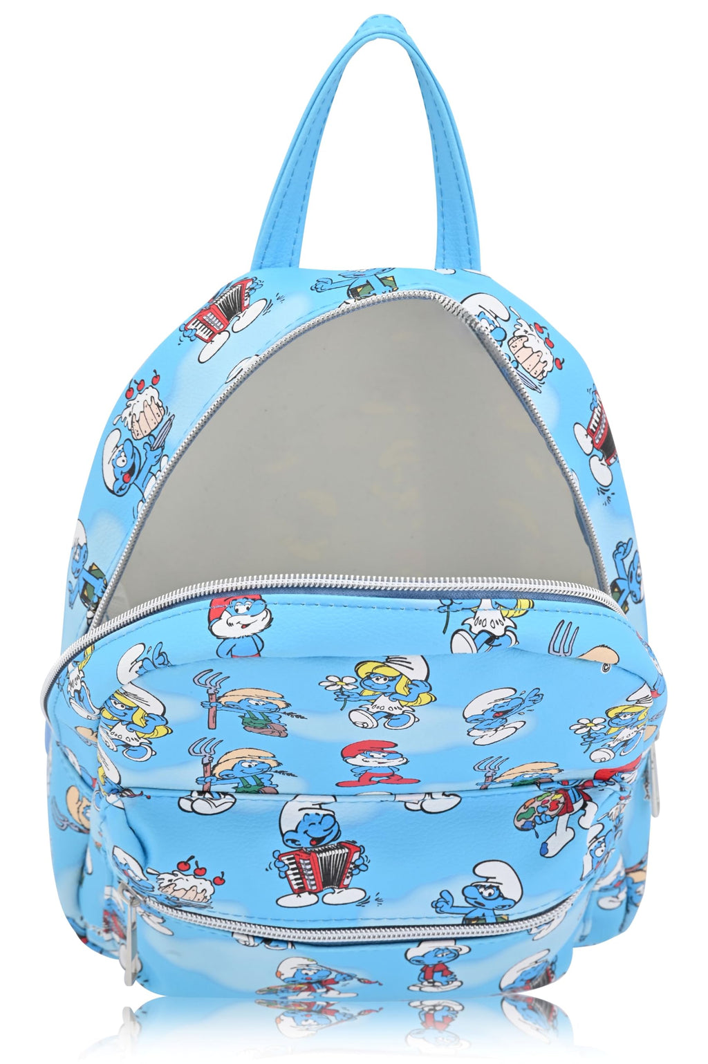 Fast Forward Smurfs Backpack for Women, Men, Boys, Girls, Unisex | Cute PU Leather 10" Smurfs Mini Backpack Purse Shoulder Purse | Smurfs Bag and Smurfs Accessories