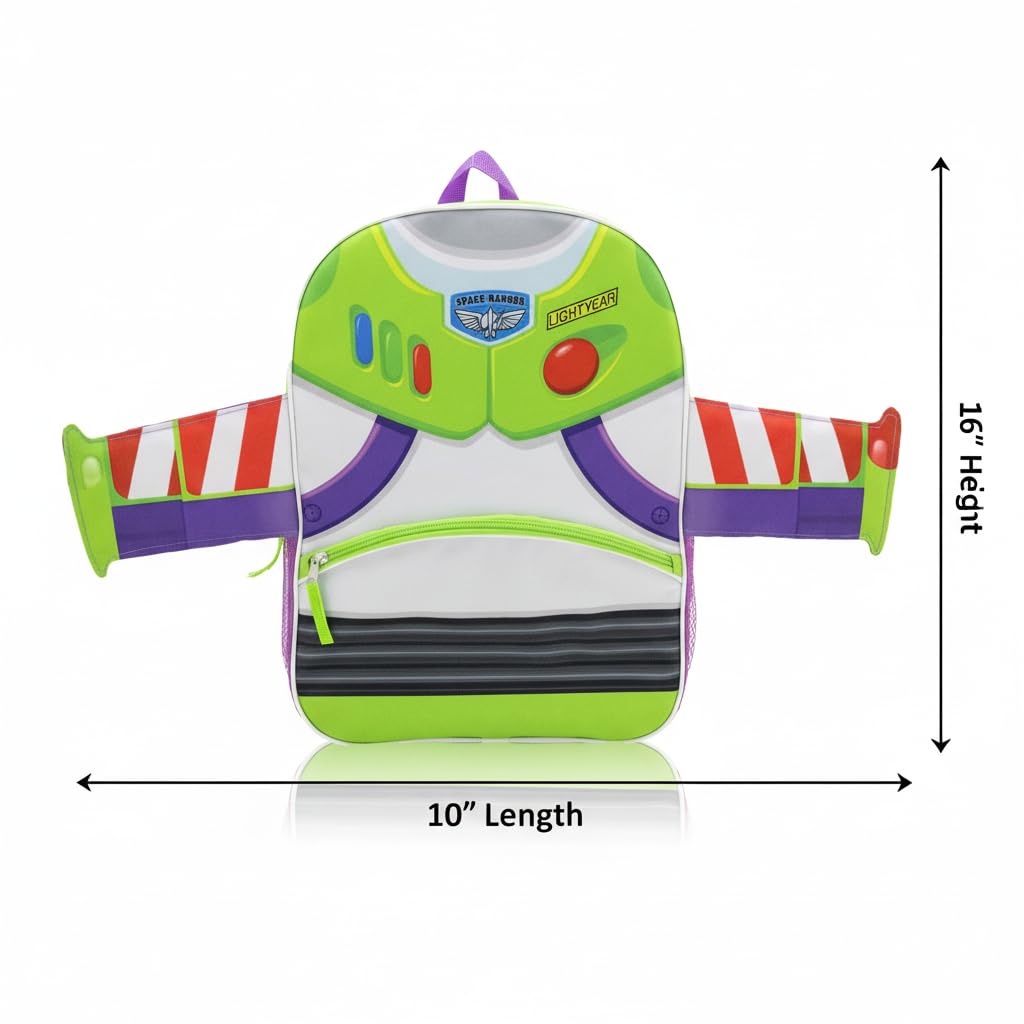 Disney Pixar Buzz Lightyear Backpack for Kids | Toy Story School Bookbag with Front Pocket, Padded Straps & Wing Appliques | Lightweight Travel Backpack for Boys, Girls, or Teens | 16" | Ages 3+