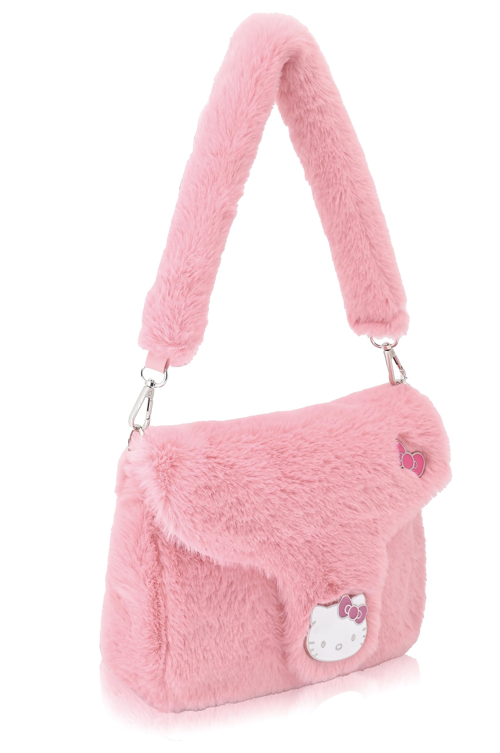 Sanrio Hello Kitty Handbag for Women | Faux Fur Purse with Saffiano Trim | Cute Hello Kitty Shoulder Bag, Crossbody Tote Bag, or Small Travel Purse | Ages 3+
