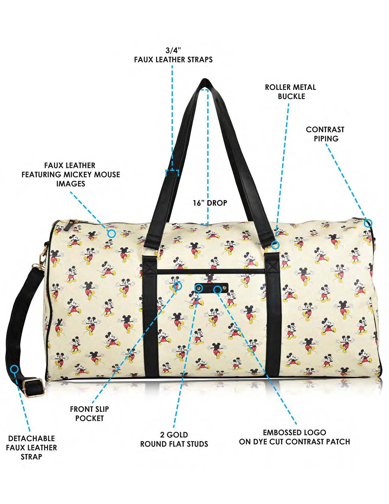 Mickey Mouse Overnight Duffle Bag - Mickey & Minnie Mouse Classic Premium Overnight Duffle Bag