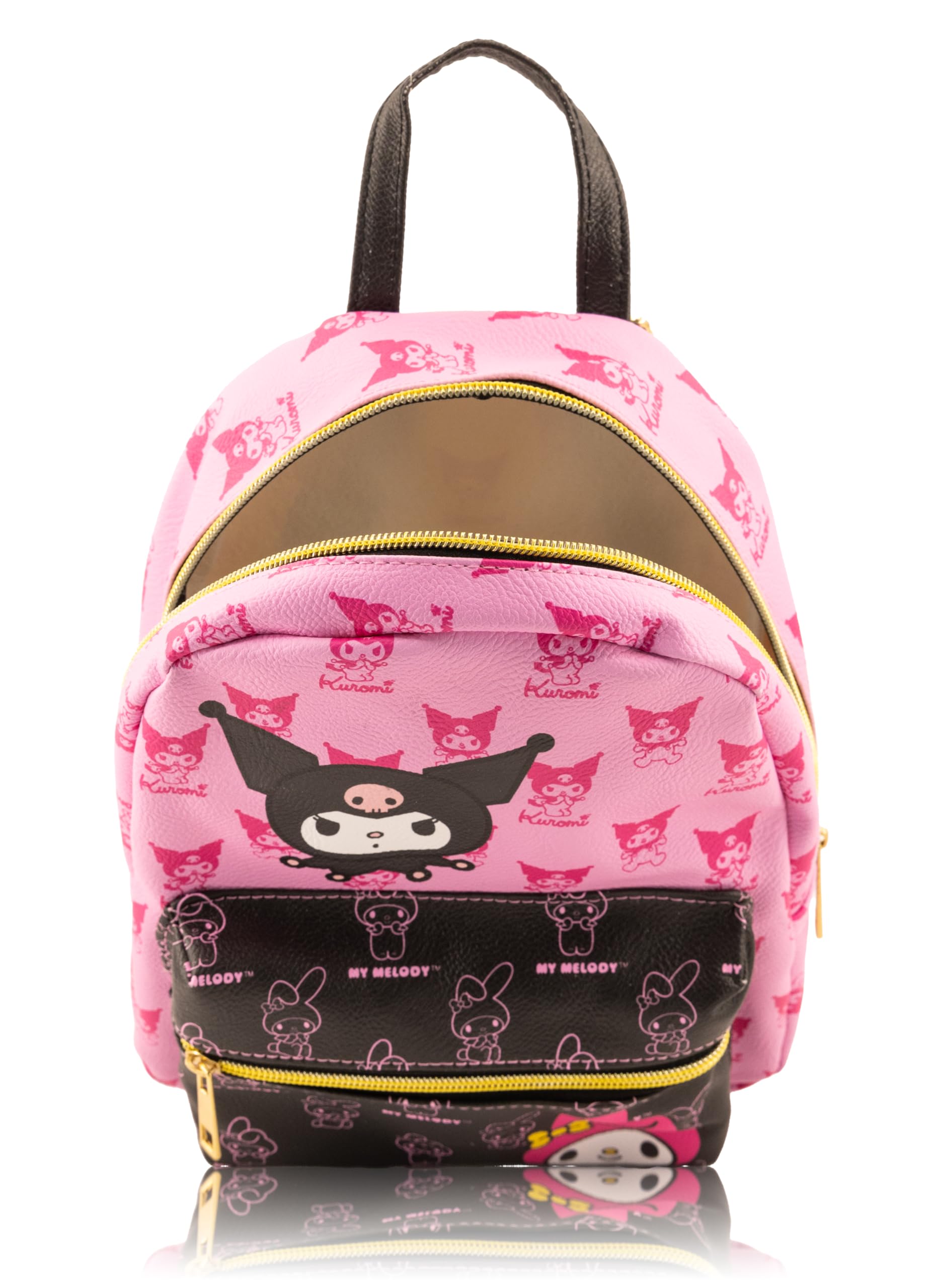 Fast Forward Sanrio Kuromi and My Melody Mini Backpack for Girls | PU Leather Daypack Backpack Featuring Kuromi and My Melody | Small Travel Bag, Lightweight Backpack | Ages 3+