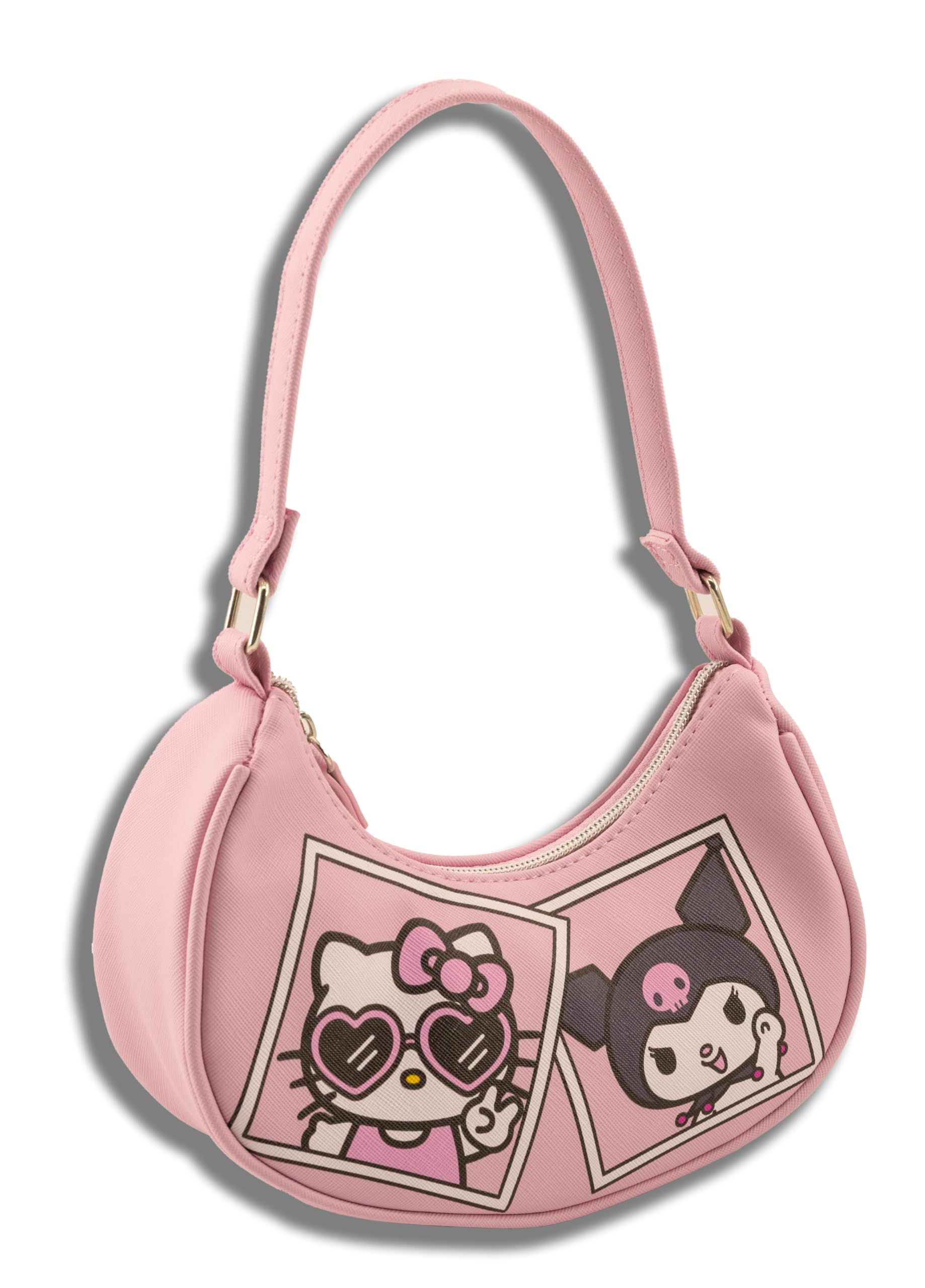 Sanrio Hello Kitty and Kuromi Hobo Handbag Purse for Girls | Crossbody Shoulder Bag with Adjustable Strap | Small PU Leather Toddler Purse, Preschool Handbag, Everyday Tote or Travel Mini Purse Age 3+