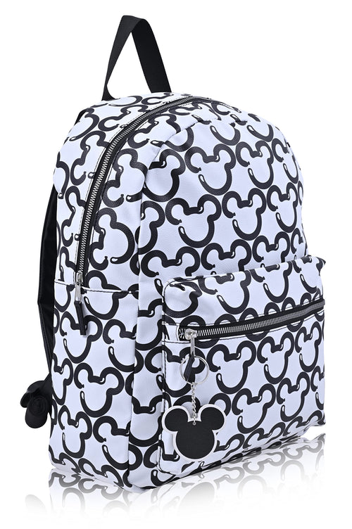 Disney Minnie Mouse Backpack for Women and Teens | Womens Mickey Mouse Double Strap Shoulder Bag (White Mickey)