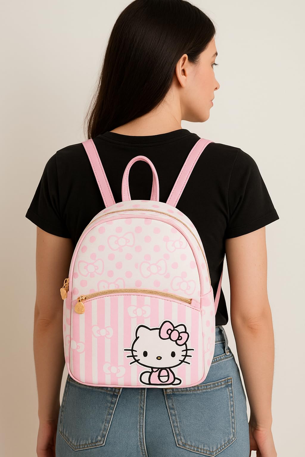 Fast Forward Sanrio Hello Kitty Backpack for Women | PU Leather Mini Backpack Purse Woman Purse | Pink Bag Cute Bookbag with Keychain Zipper | Hello Kitty Accessories Adults