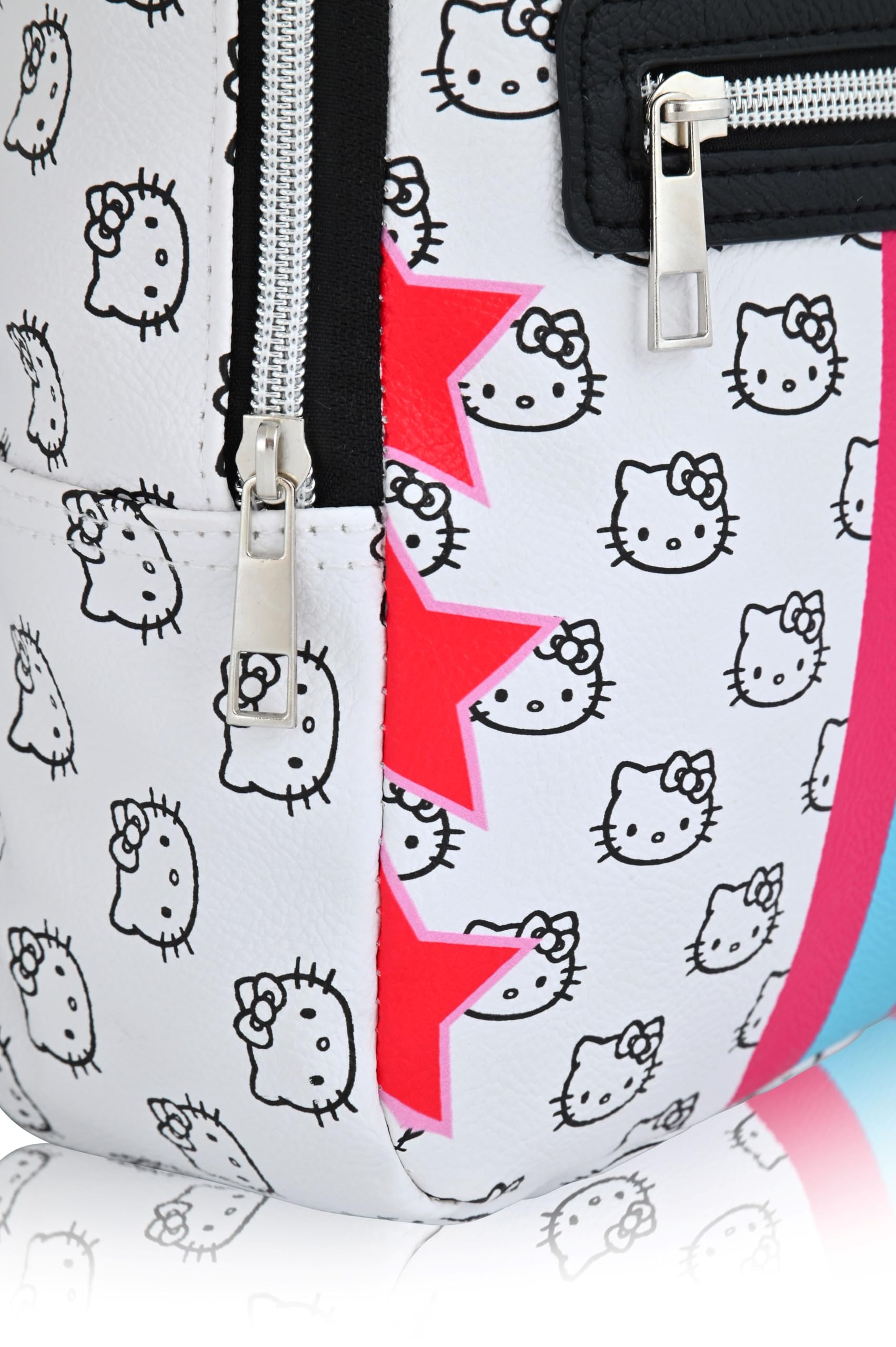 Fast Forward Sanrio Hello Kitty Backpack, Unisex 10" Daypack, HK Pattern, PU Leather, 3 Compartments, Adjustable Padded Straps, 20 Cubic Inches, One Size Fits All