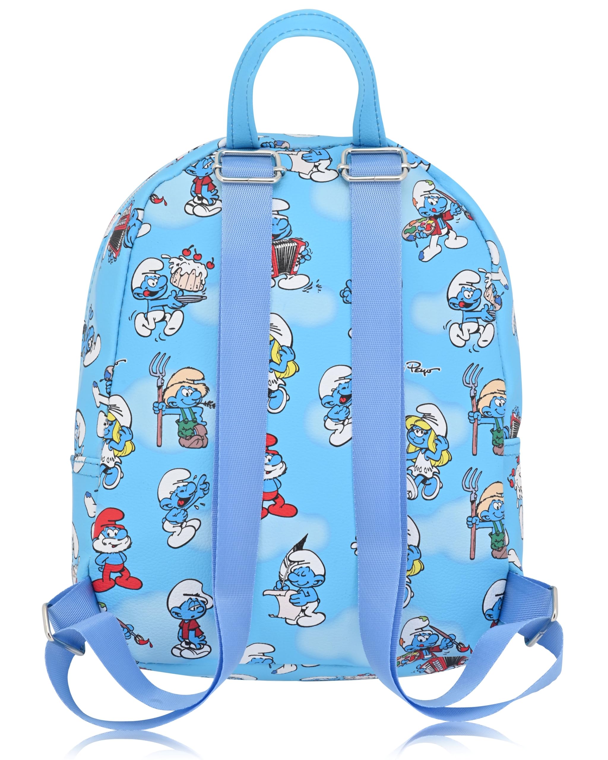 Fast Forward Smurfs Backpack for Women, Men, Boys, Girls, Unisex | Cute PU Leather 10" Smurfs Mini Backpack Purse Shoulder Purse | Smurfs Bag and Smurfs Accessories