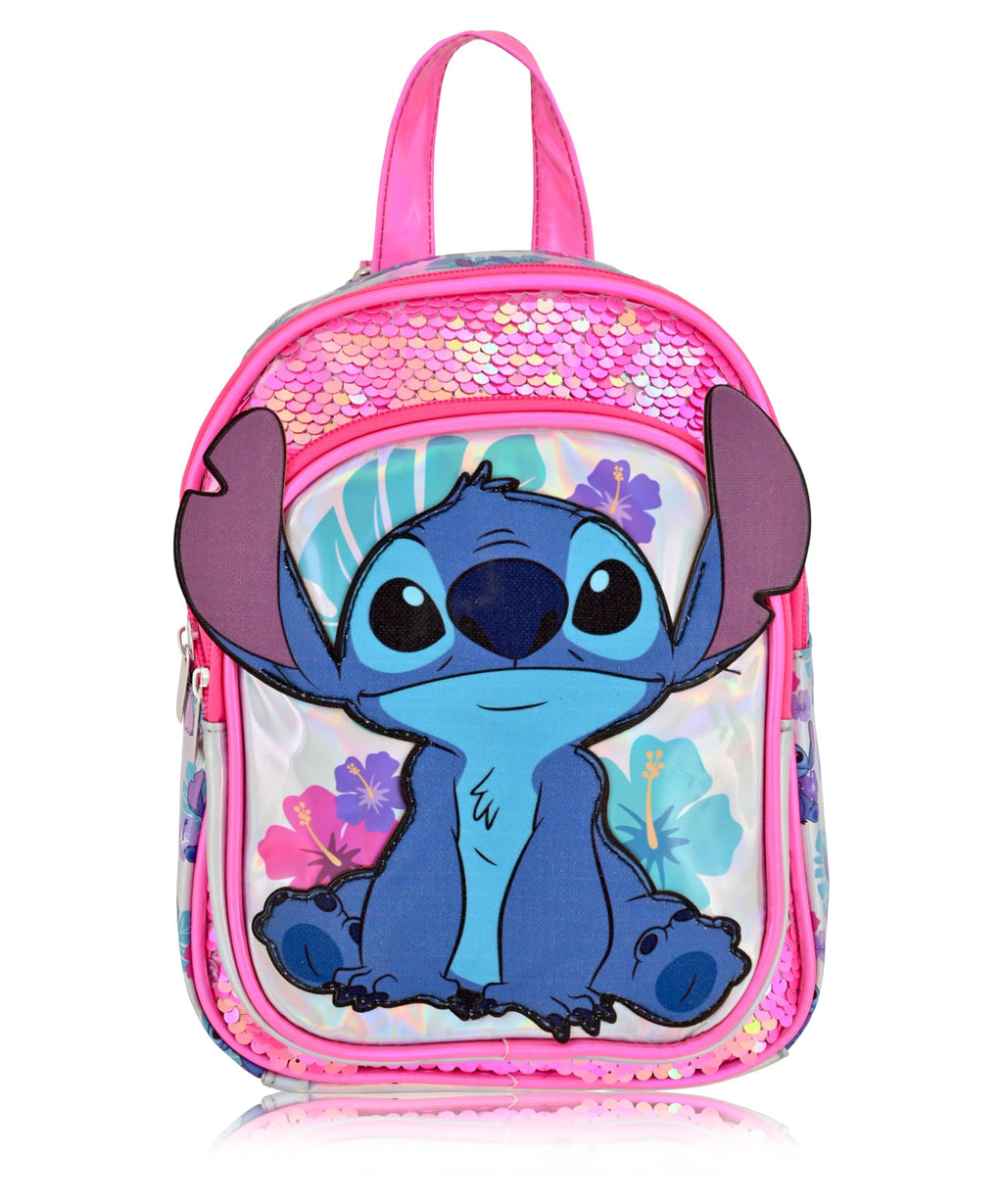 Disney Stitch Mini Backpack for Girls, Boys, Toddler Backpack - 10" Sequined Stitch Mini Backpack Purse - Stitch Bag Cute Backpack - Stitch Accessories, Pink, LSCM34BU