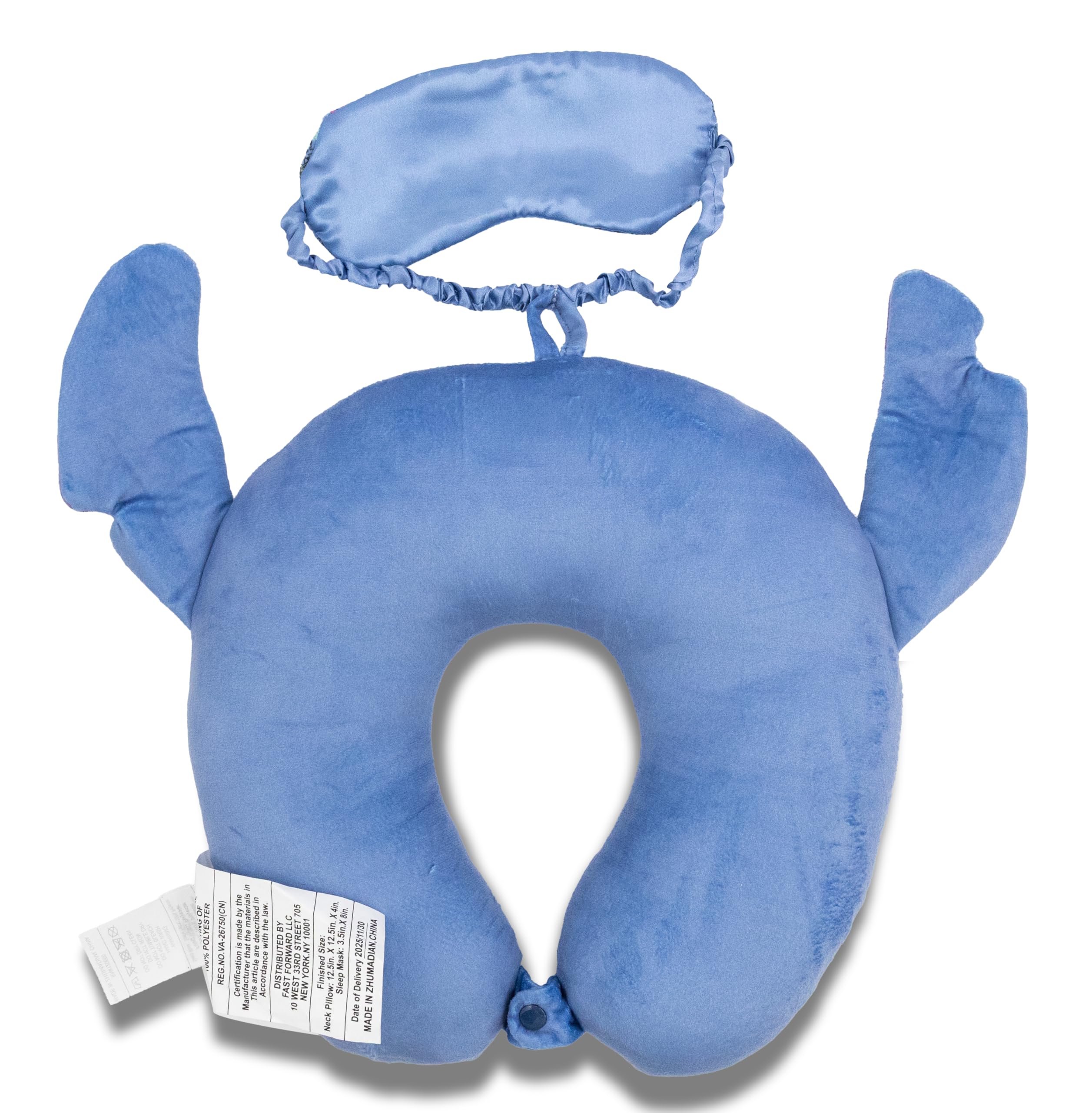 Fast Forward Disney Stitch Neck Pillow for Kids | Stitch Travel Pillow with Eye Mask Set | Toddler Travel Pillow, Airplane Pillow for Car and Plane | Soft Kids Travel Set