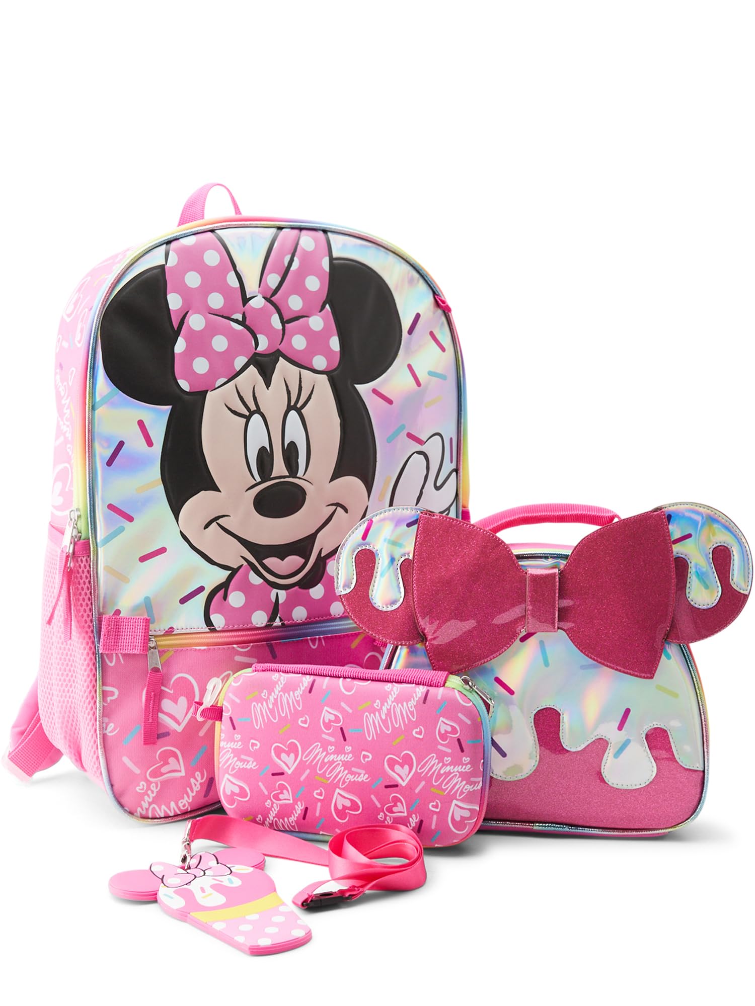 Disney Minnie Mouse or Frozen Backpack With Lunch Bag, Zip Case and ID Lanyard Set for Girls