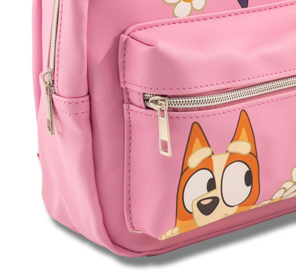 Fast Forward Bluey and Bingo Mini Backpack for Kids & Adults | 10" PU Leather Bluey Backpack Purse Featuring Bluey & Bingo