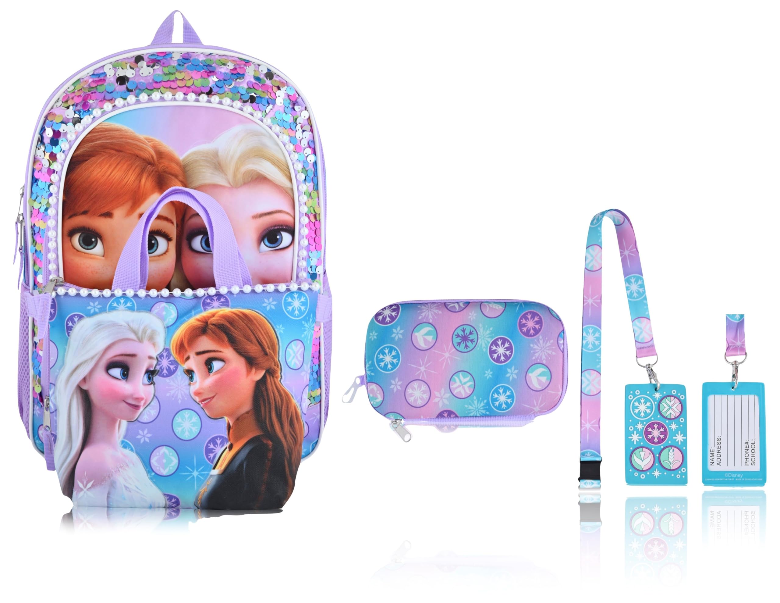 Disney Minnie Mouse or Frozen Backpack With Lunch Bag, Zip Case and ID Lanyard Set for Girls