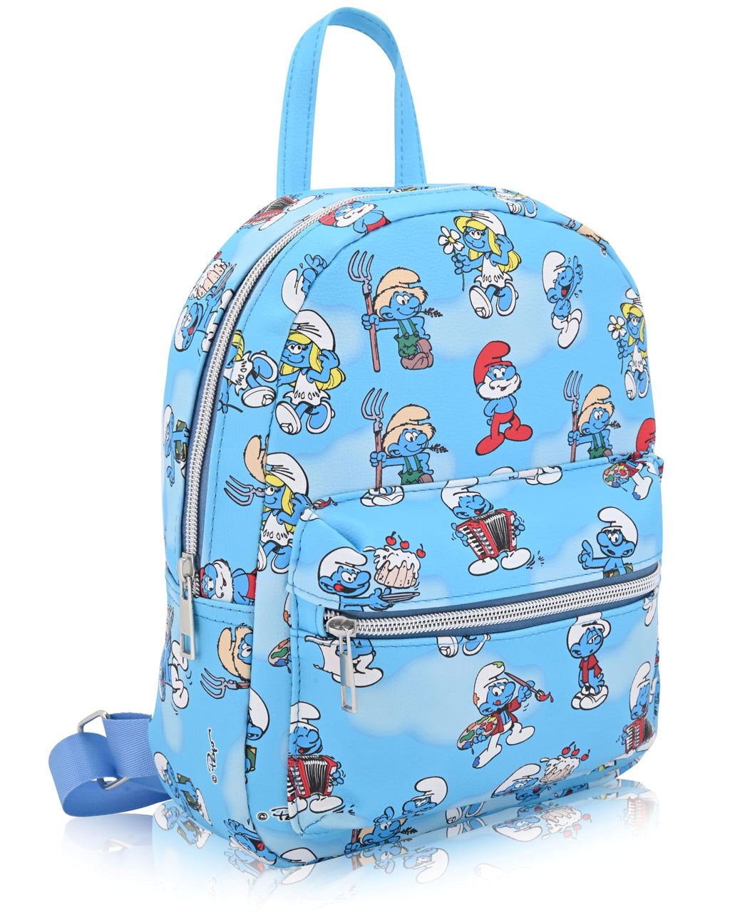 Fast Forward Smurfs Backpack for Women, Men, Boys, Girls, Unisex | Cute PU Leather 10" Smurfs Mini Backpack Purse Shoulder Purse | Smurfs Bag and Smurfs Accessories