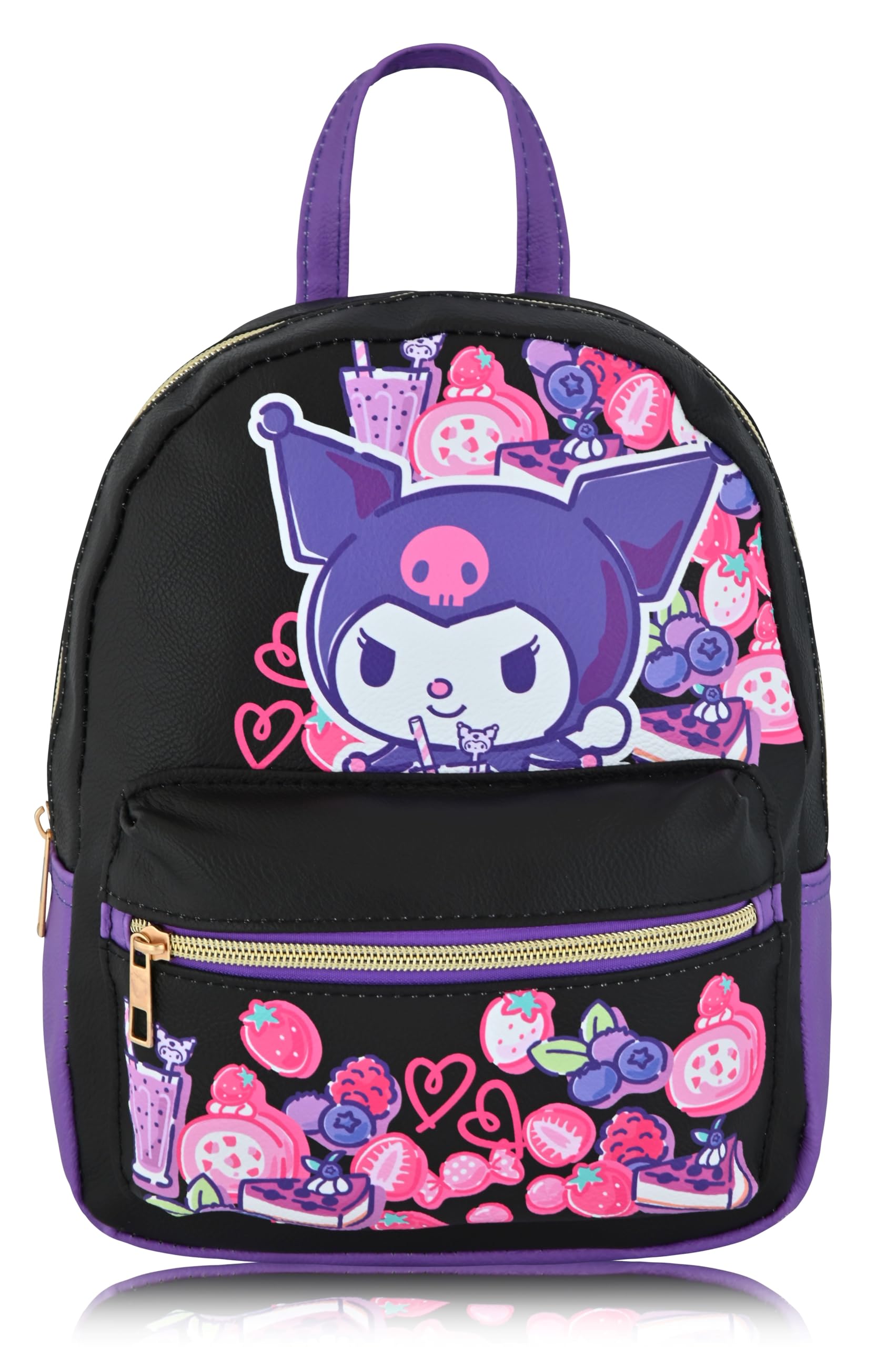 Sanrio Hello Kitty and Friends Kuromi Backpack | 10" Mini PU Leather Purse for Women, Men, Unisex