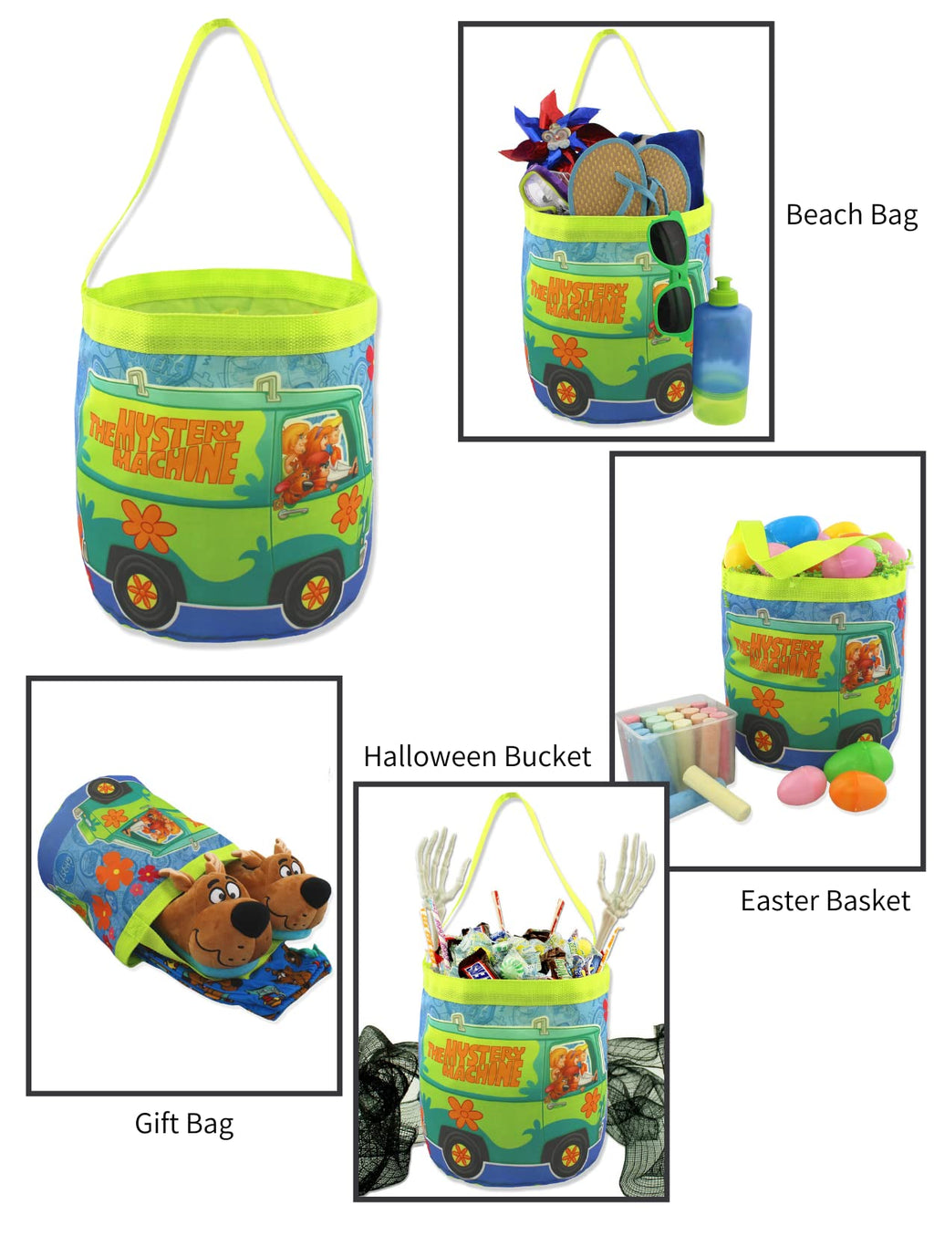 Scooby-Doo Mystery-Machine Kids Nylon Gift Basket Bucket Tote Bag (One Size, Blue)