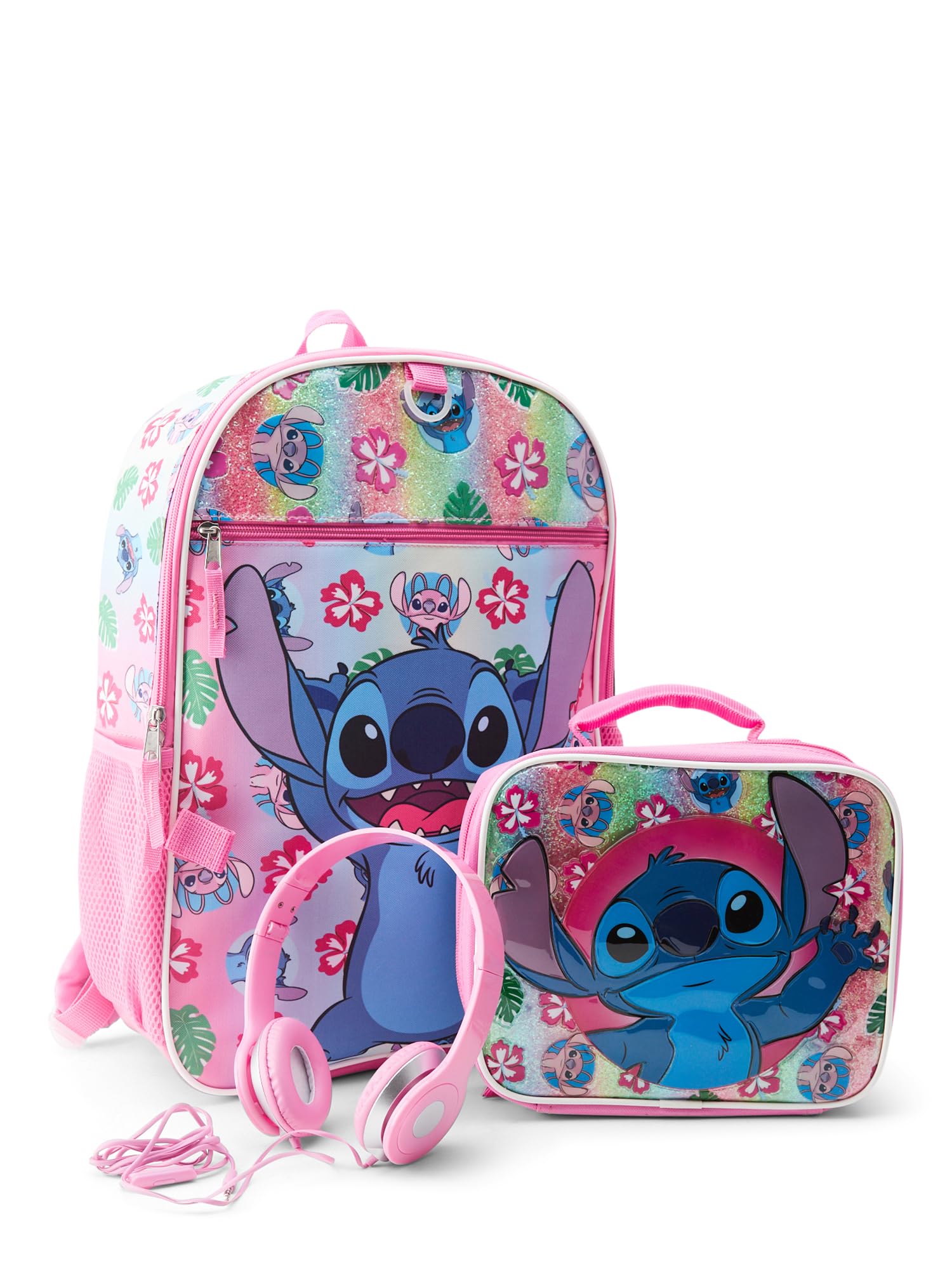 Disney Stitch Backpack With Lunch Box for Kids | Insulated Lunch Bag Lunch Box for Boys, Girls, Toddlers | Backpack for School and Reusable Lunchbox with Matching Headphones