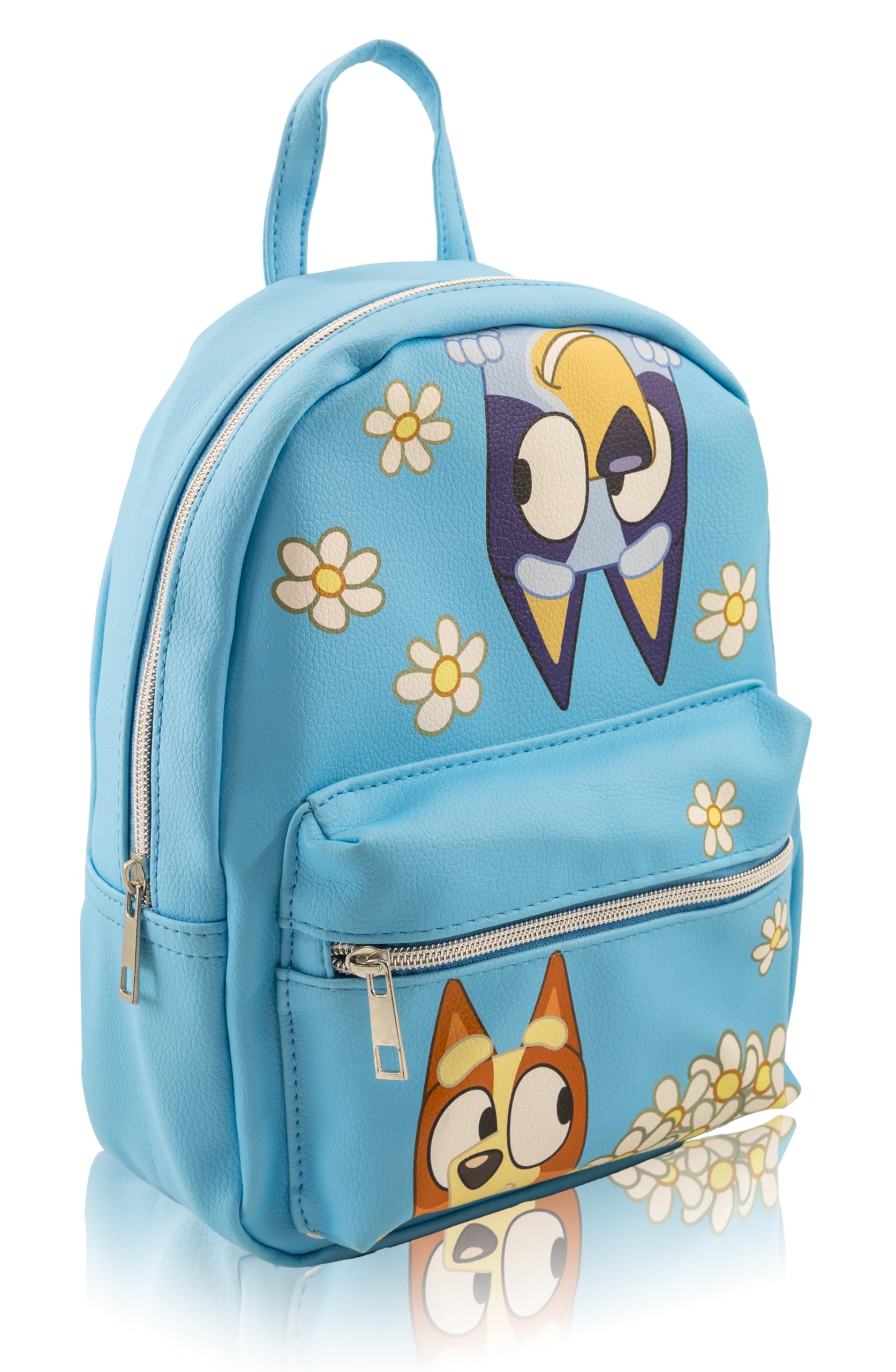 Fast Forward Bluey and Bingo Mini Backpack for Kids & Adults | 10" PU Leather Bluey Backpack Purse Featuring Bluey & Bingo