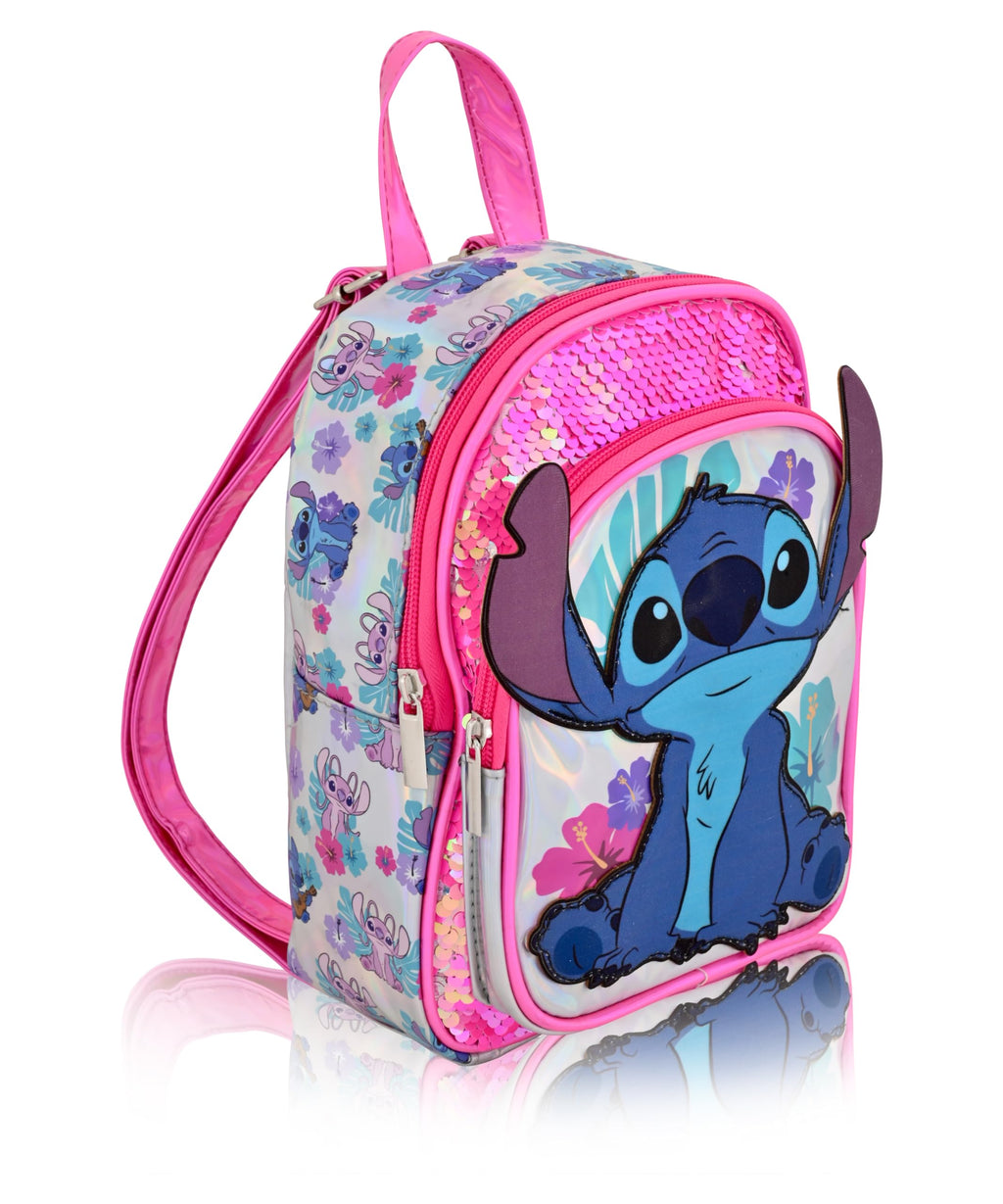 Disney Stitch Mini Backpack for Girls, Boys, Toddler Backpack - 10" Sequined Stitch Mini Backpack Purse - Stitch Bag Cute Backpack - Stitch Accessories, Pink, LSCM34BU