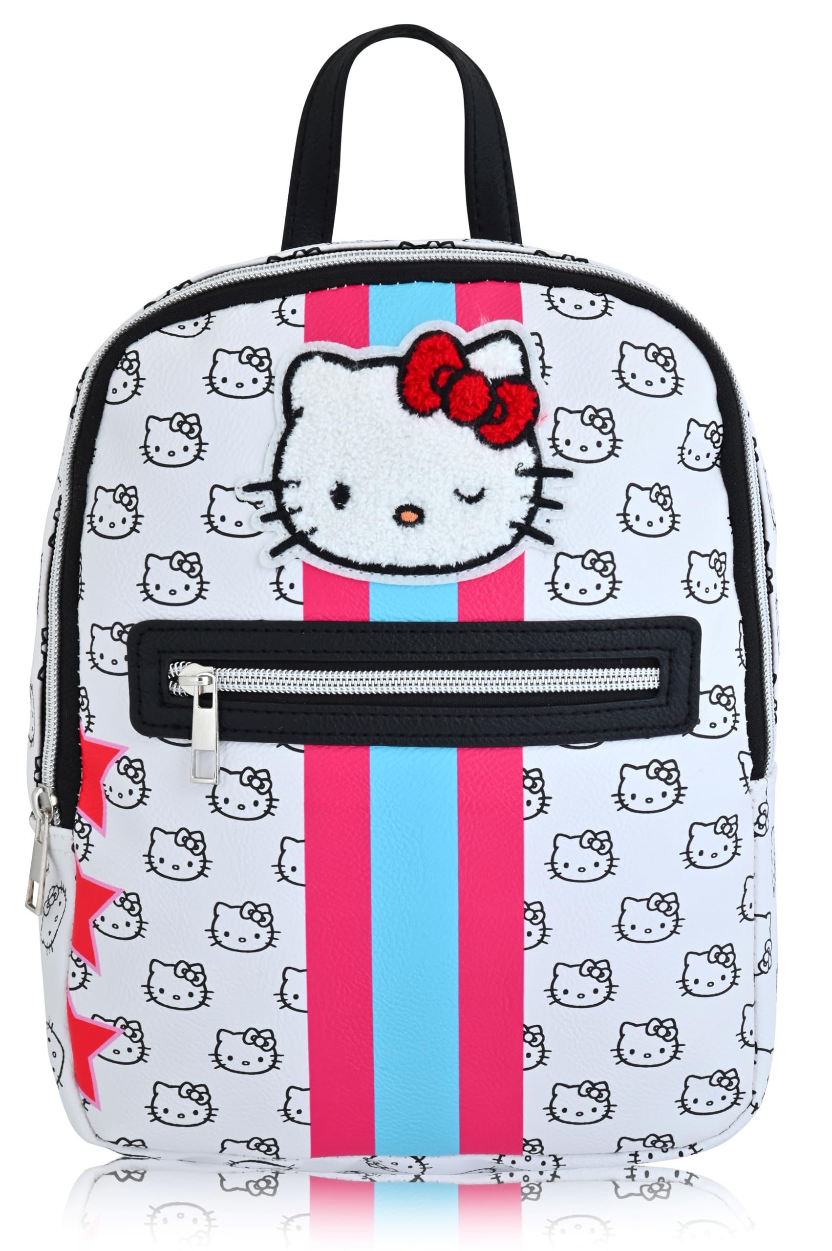 Fast Forward Sanrio Hello Kitty Backpack, Unisex 10" Daypack, HK Pattern, PU Leather, 3 Compartments, Adjustable Padded Straps, 20 Cubic Inches, One Size Fits All