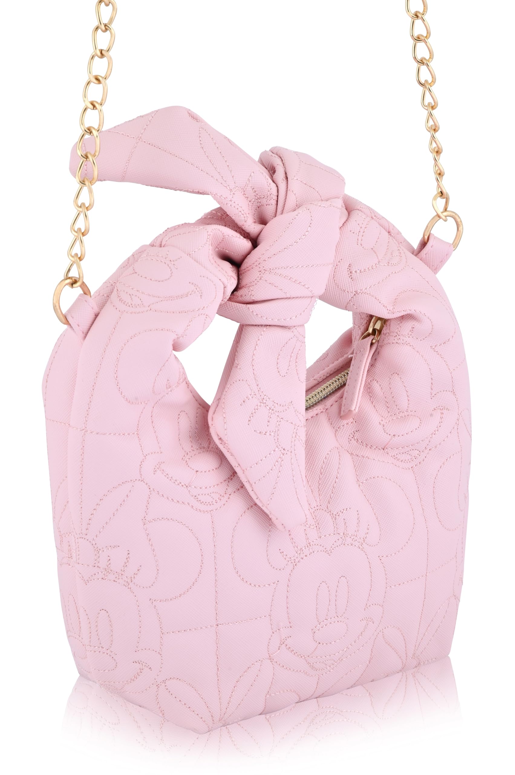 Disney Minnie Mouse Mini Hobo Handbag for Women | Small Quilted PU Shoulder Bag with Detachable Strap & Chain Detail | Minnie Purse, Crossbody Handbag, Lightweight Fashion Tote