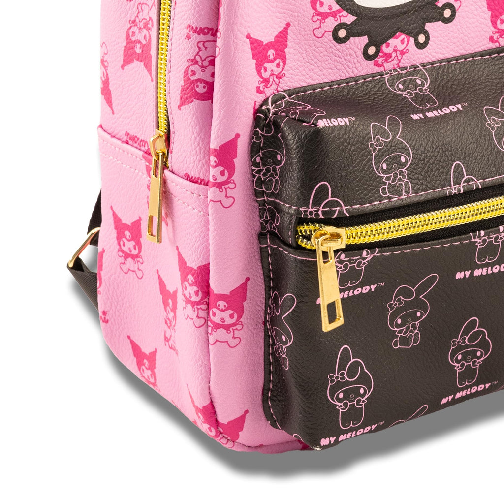 Fast Forward Sanrio Kuromi and My Melody Mini Backpack for Girls | PU Leather Daypack Backpack Featuring Kuromi and My Melody | Small Travel Bag, Lightweight Backpack | Ages 3+