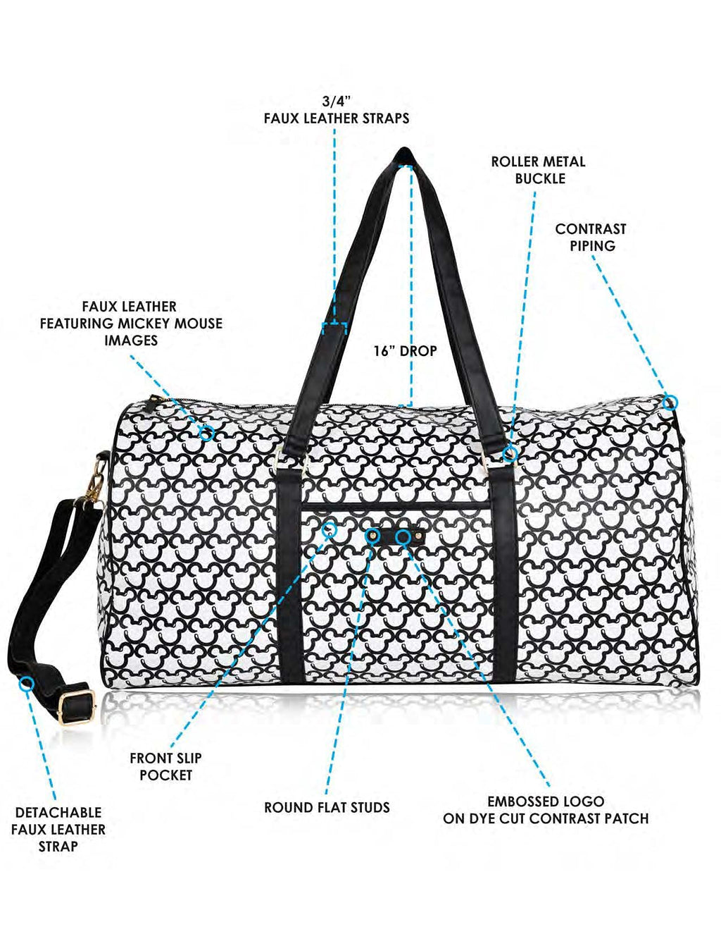 Mickey Mouse Overnight Duffle Bag - Mickey & Minnie Mouse Classic Premium Overnight Duffle Bag