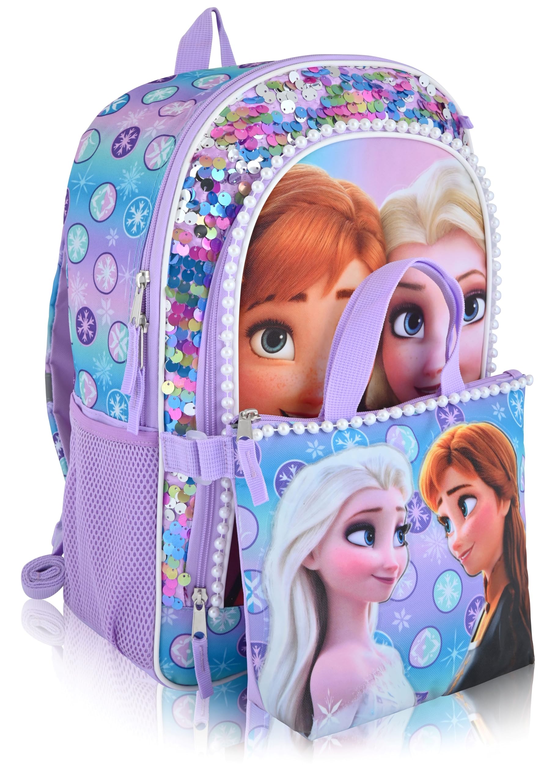 Disney Minnie Mouse or Frozen Backpack With Lunch Bag, Zip Case and ID Lanyard Set for Girls