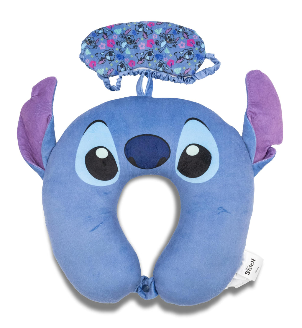 Fast Forward Disney Stitch Neck Pillow for Kids | Stitch Travel Pillow with Eye Mask Set | Toddler Travel Pillow, Airplane Pillow for Car and Plane | Soft Kids Travel Set