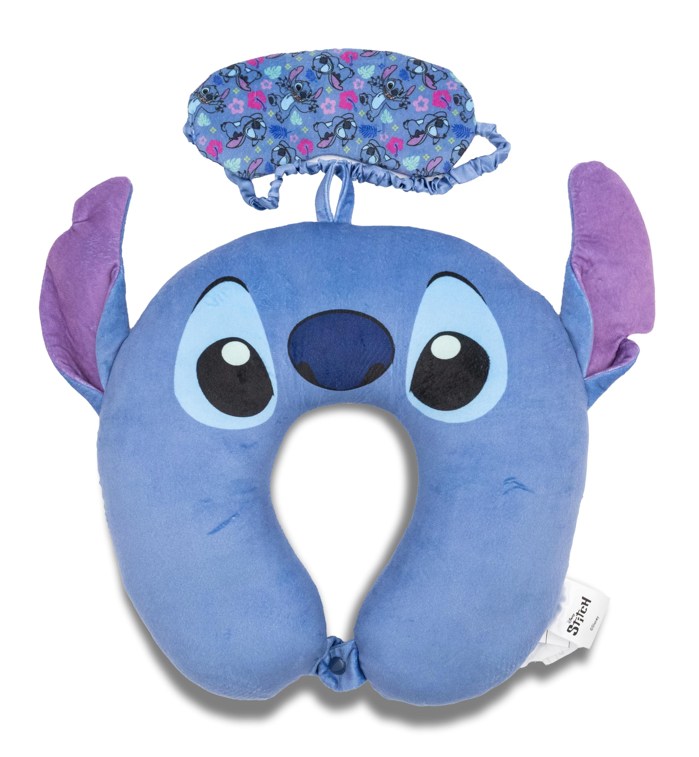 Fast Forward Disney Stitch Neck Pillow for Kids | Stitch Travel Pillow with Eye Mask Set | Toddler Travel Pillow, Airplane Pillow for Car and Plane | Soft Kids Travel Set