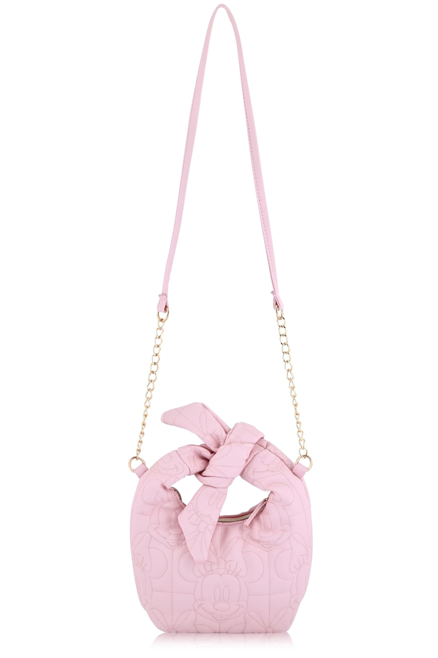 Disney Minnie Mouse Mini Hobo Handbag for Women | Small Quilted PU Shoulder Bag with Detachable Strap & Chain Detail | Minnie Purse, Crossbody Handbag, Lightweight Fashion Tote