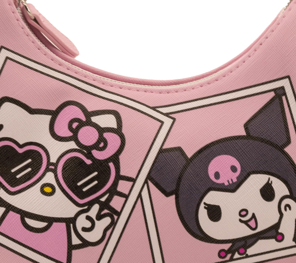 Sanrio Hello Kitty and Kuromi Hobo Handbag Purse for Girls | Crossbody Shoulder Bag with Adjustable Strap | Small PU Leather Toddler Purse, Preschool Handbag, Everyday Tote or Travel Mini Purse Age 3+