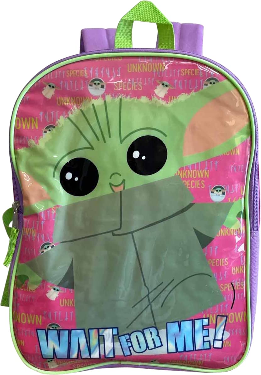 Fast Forward Star Wars The Mandalorian Baby Yoda 15" School Backpack (Pink-Purple-Green)