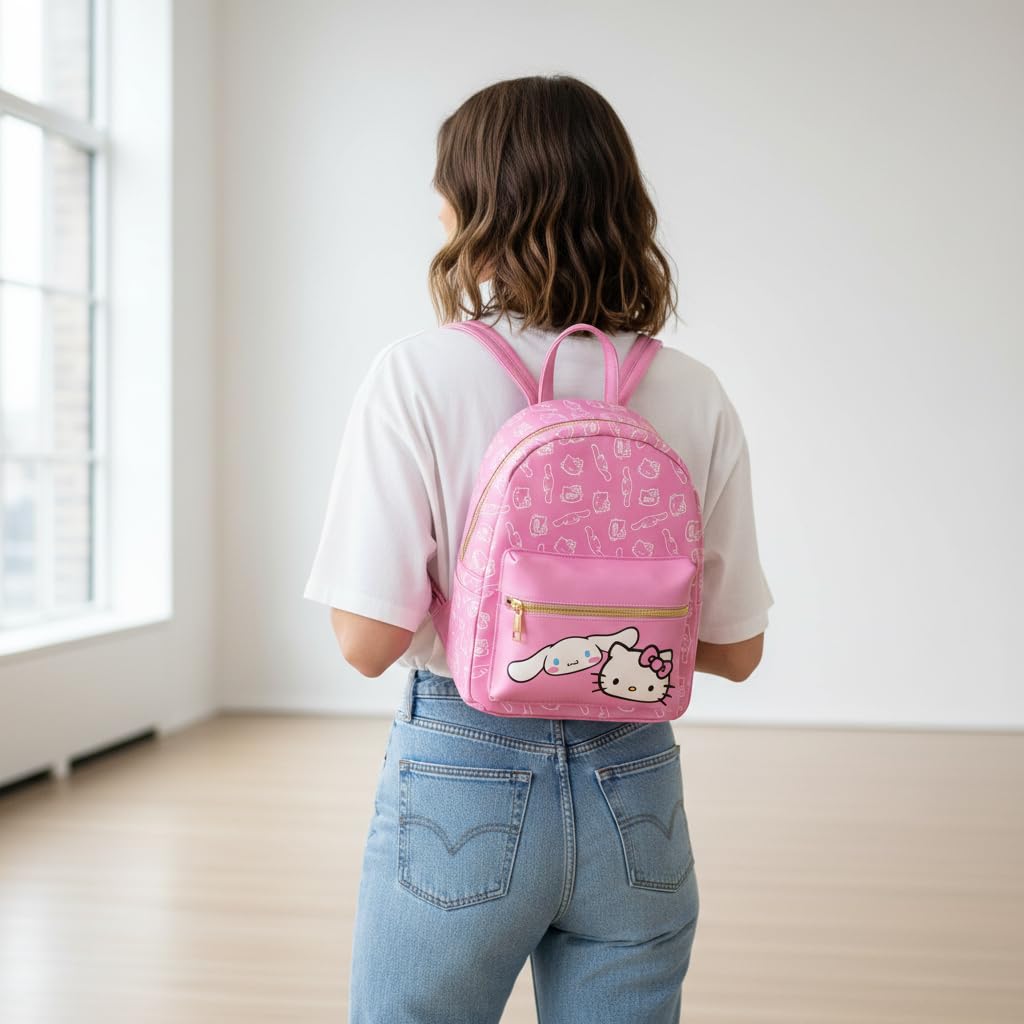 Fast Forward Sanrio Hello Kitty and Cinnamoroll Mini Backpack for Girls | PU Leather Daypack Backpack Featuring Hello Kitty and Cinnamoroll | Small Travel Bag, Lightweight Backpack | Ages 3+