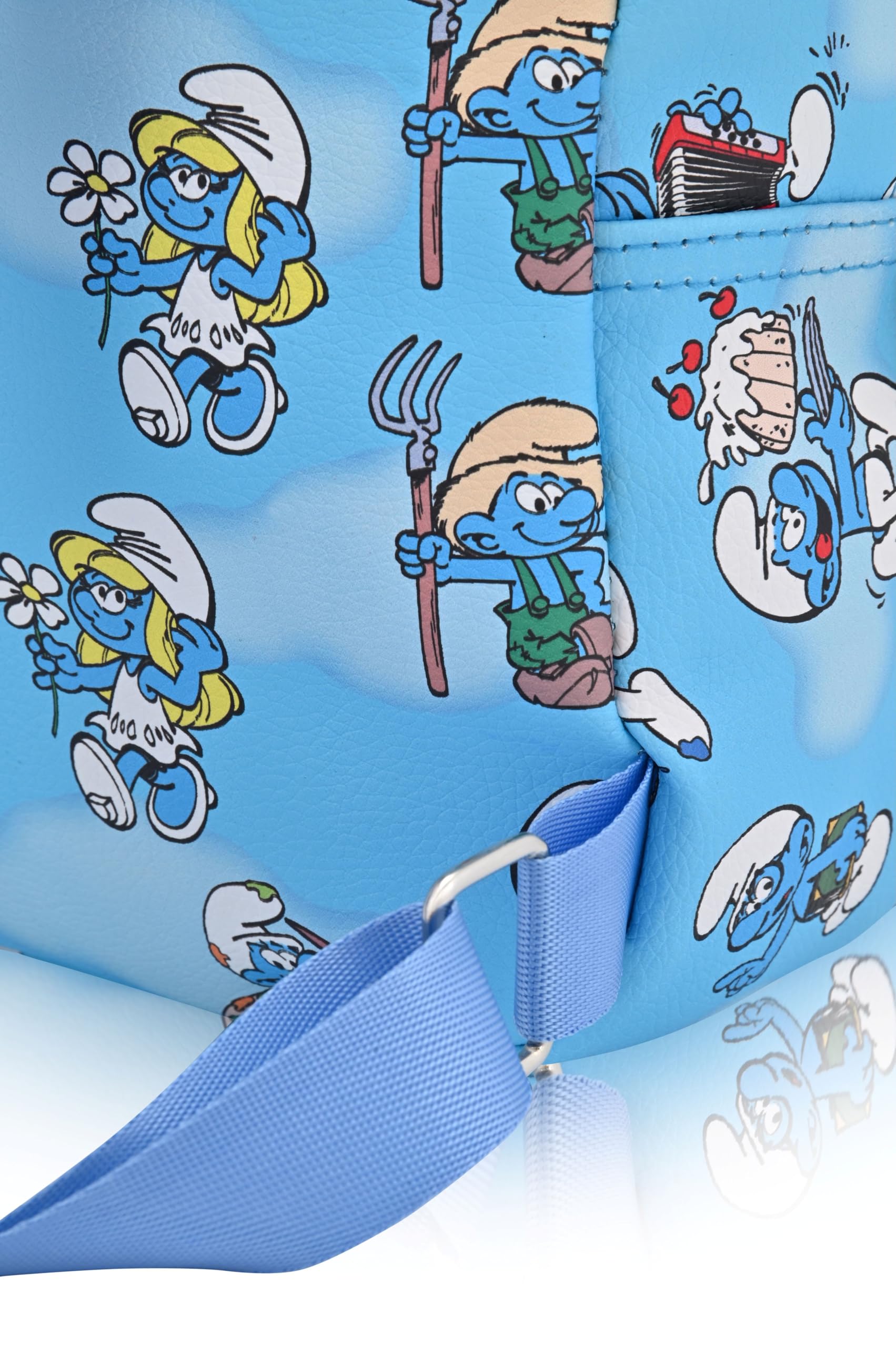 Fast Forward Smurfs Backpack for Women, Men, Boys, Girls, Unisex | Cute PU Leather 10" Smurfs Mini Backpack Purse Shoulder Purse | Smurfs Bag and Smurfs Accessories
